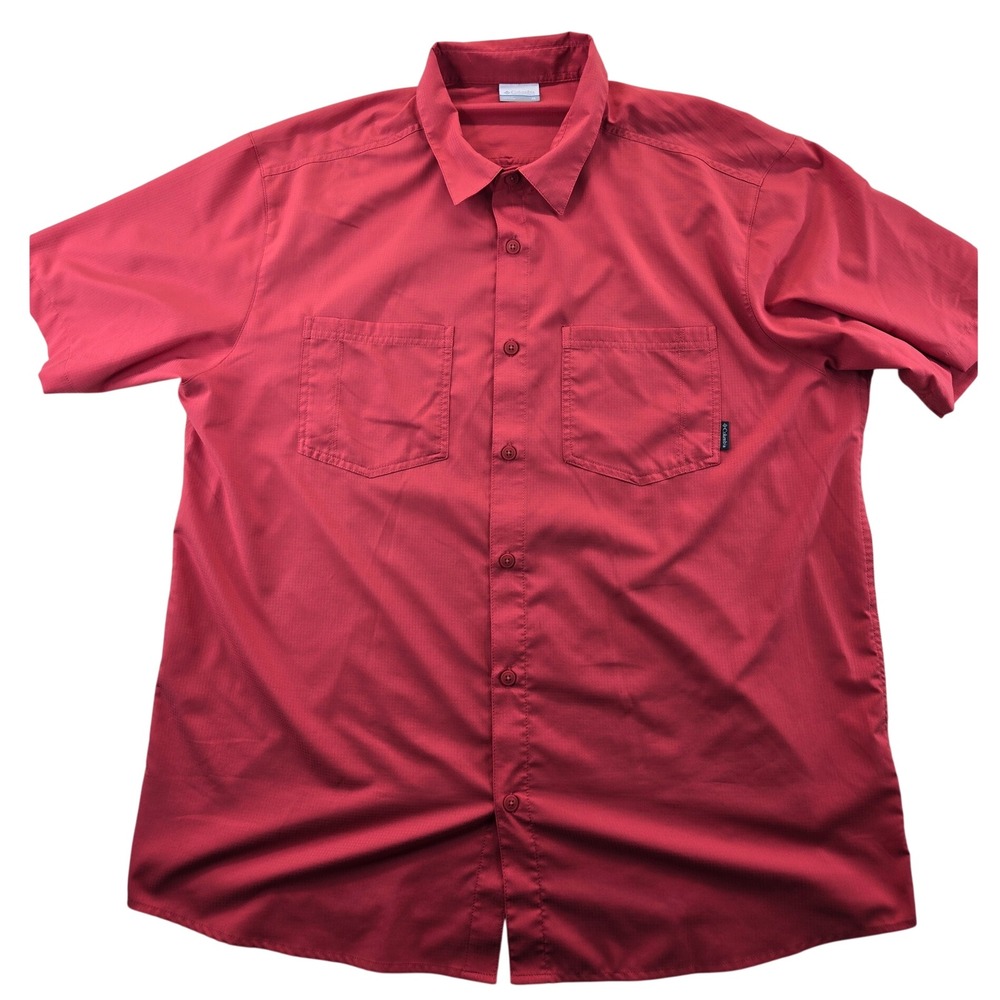 Columbia Button Up Shirt Mens XL Red Silver Ridge Ripstop Short Sleeve Hiking